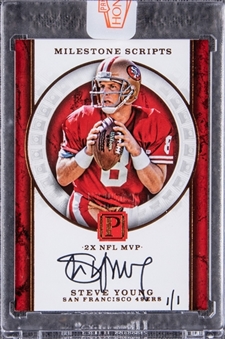 2017 Panini Pantheon Milestone Scripts #MS-SY Steve Young Signed Card (#1/1) - Panini Sealed
